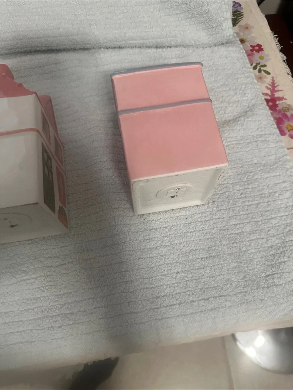 Set of 2 Decorative Pink Ceramic Cottage Homes that light up